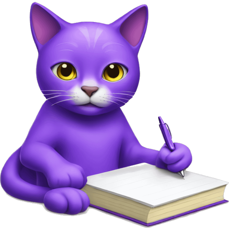 Purple humanised Cat with a notebook and pen emoji