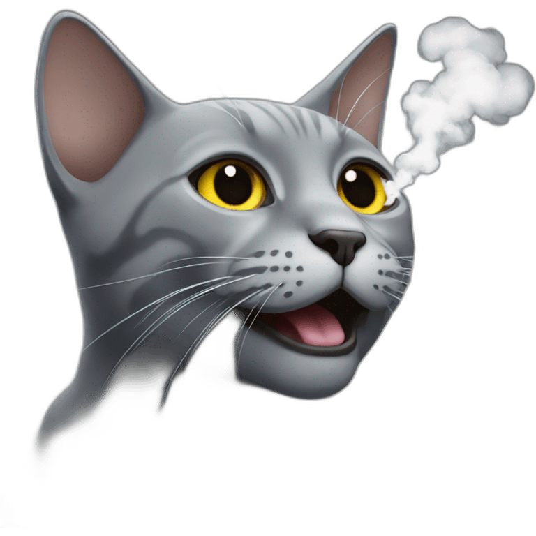 Grey cat blowing smoke emoji