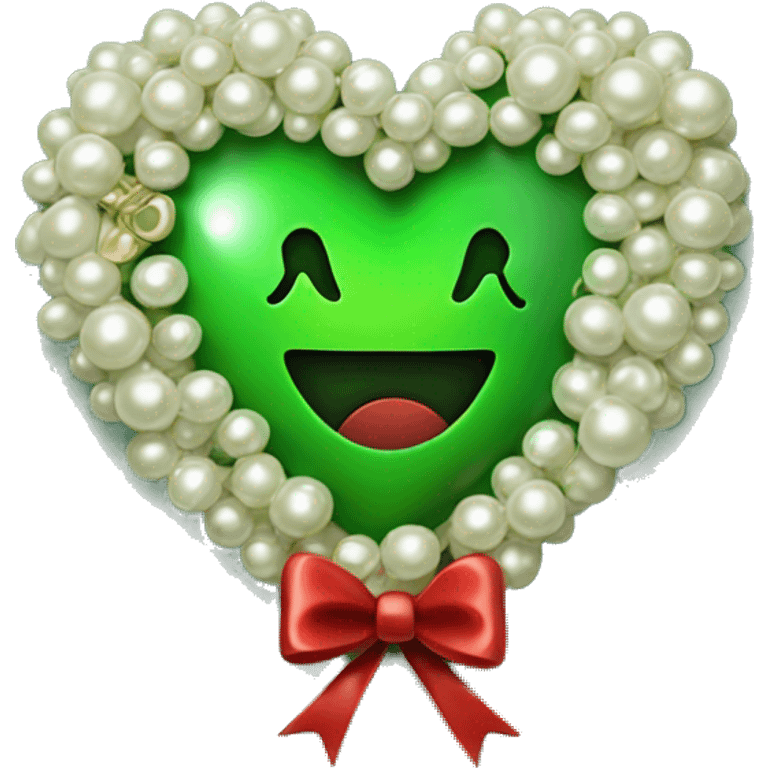 Green heart with pearls and red bow no face  emoji