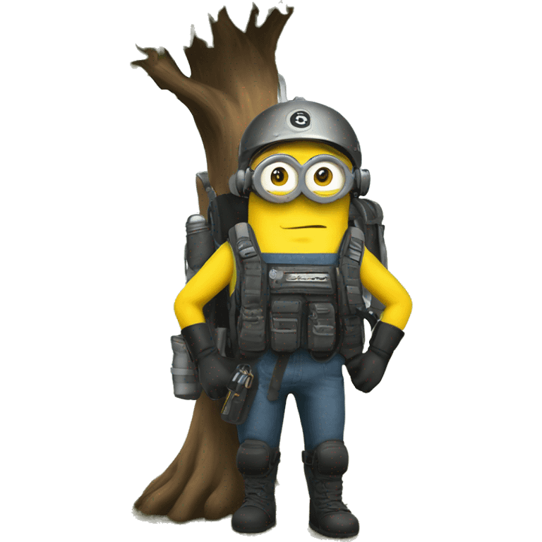 A Minion in survival gear under a tree    emoji