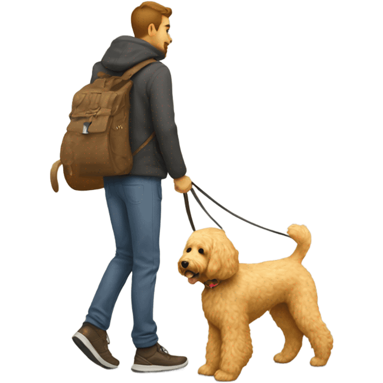 Golden doodle with his blonde male owner for a walk emoji