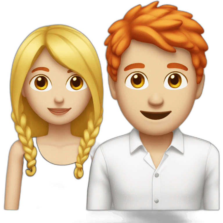 couple blond man - black cap - white shirt, woman - red hair shirt emoji