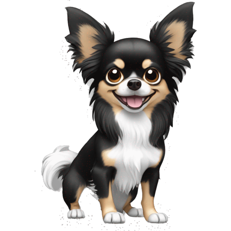 black and white long hair chihuahua waving emoji