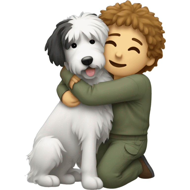 a vet hugging a shaggy dog emoji