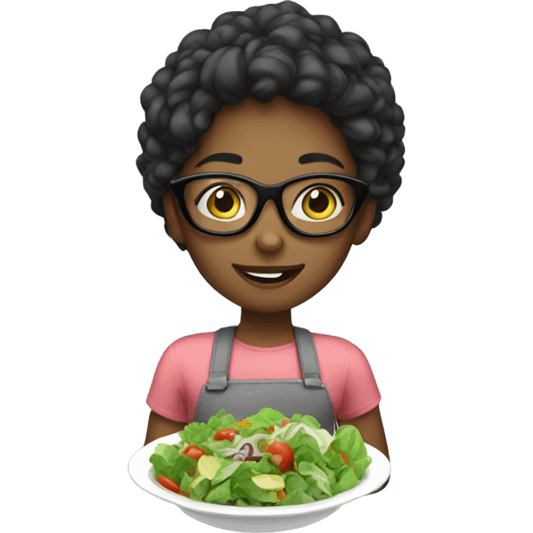 A girl with glasses eating salad  emoji