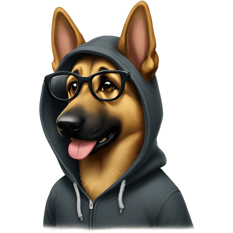 German Shepherd with hoodie and glasses  emoji