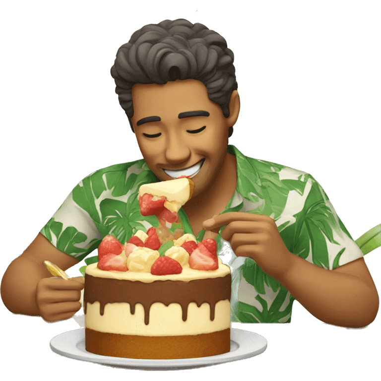 hawaiian man eating cake emoji