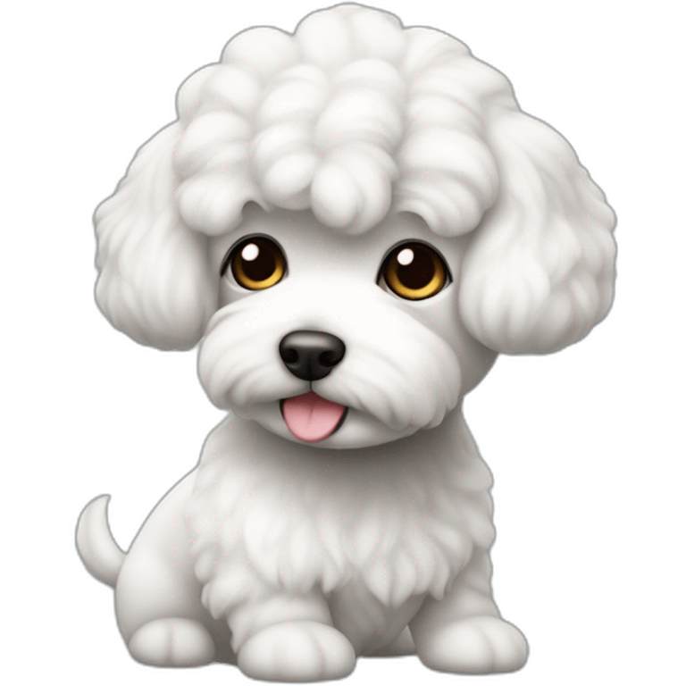 mujer piel blanca cabello negro en forma de chongo  y perro bichon blanco emoji