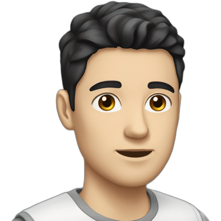 young white man with black short beard and black flat hair and short emoji