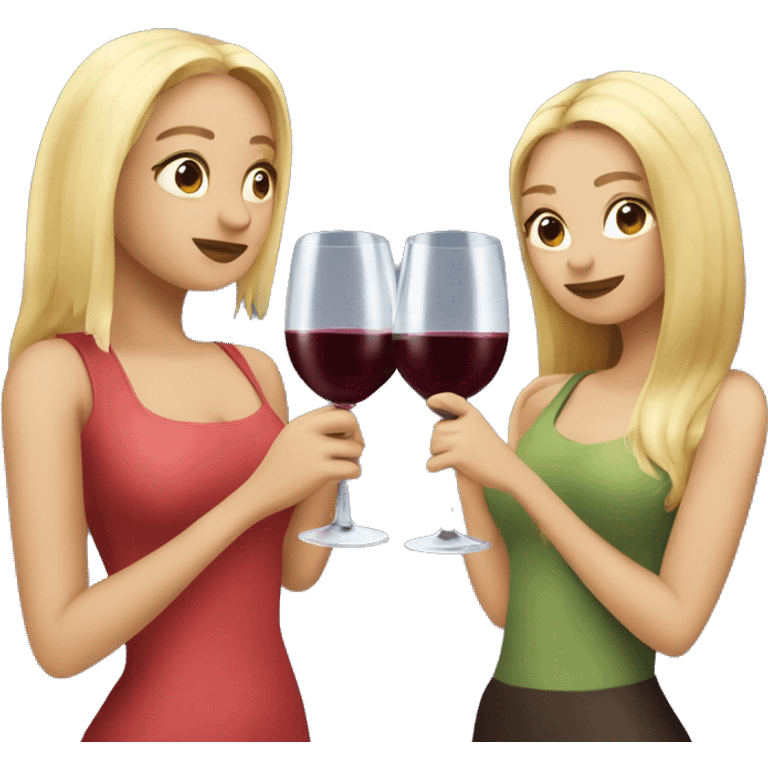 A blonde beautiful girl and a dark blonde super cute beautiful girl drink wine together emoji