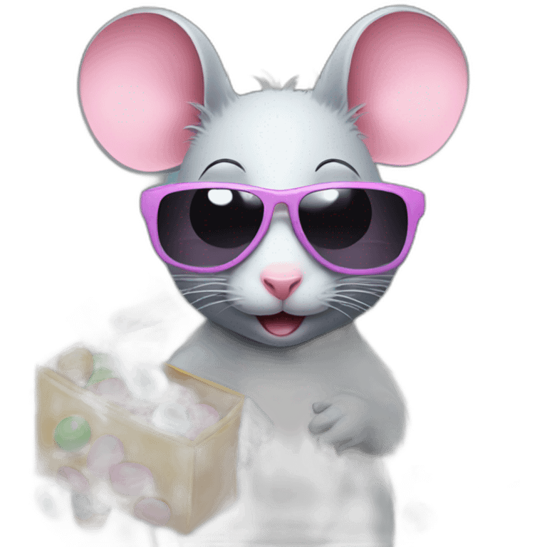 Rat wearing sunglasses with a bag of candy pills emoji