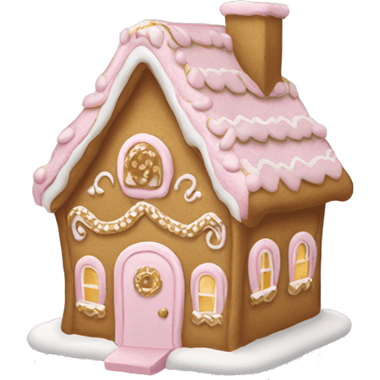 light pink and gold and white gingerbread house emoji