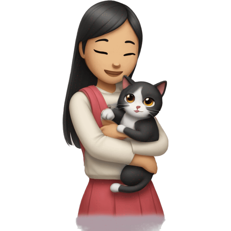 Asian girl hugs cat emoji