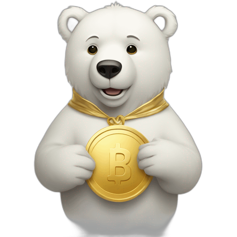 white bear with gold coin in hands emoji