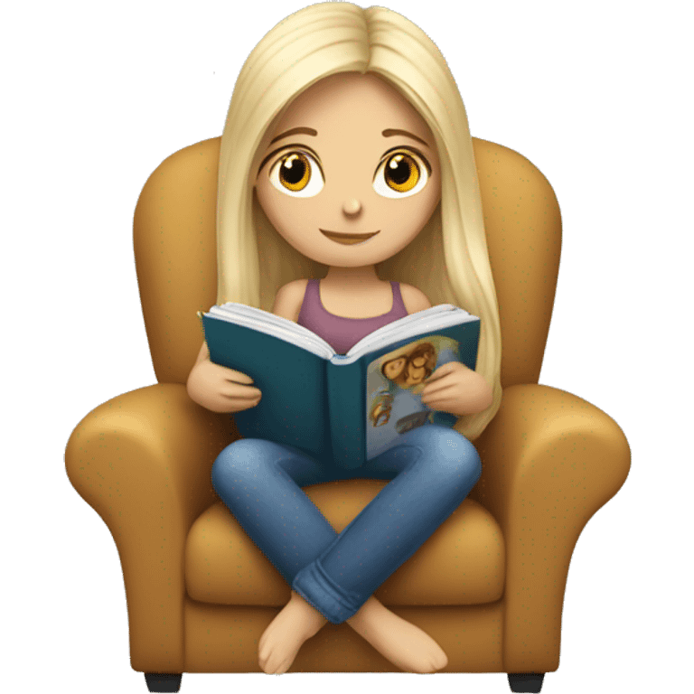 long hair white girl reading a book in cozy chair  emoji