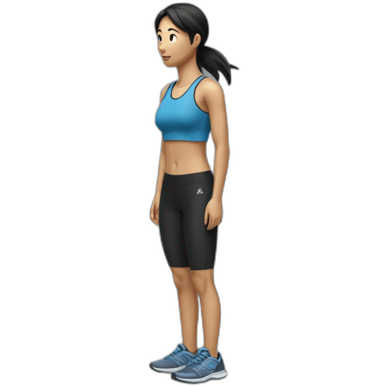 female asian runner with black short， side view，full body emoji