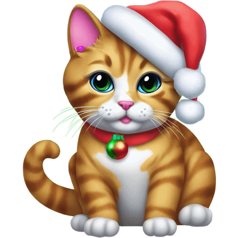 Lisa frank Christmas cat with Santa hat emoji