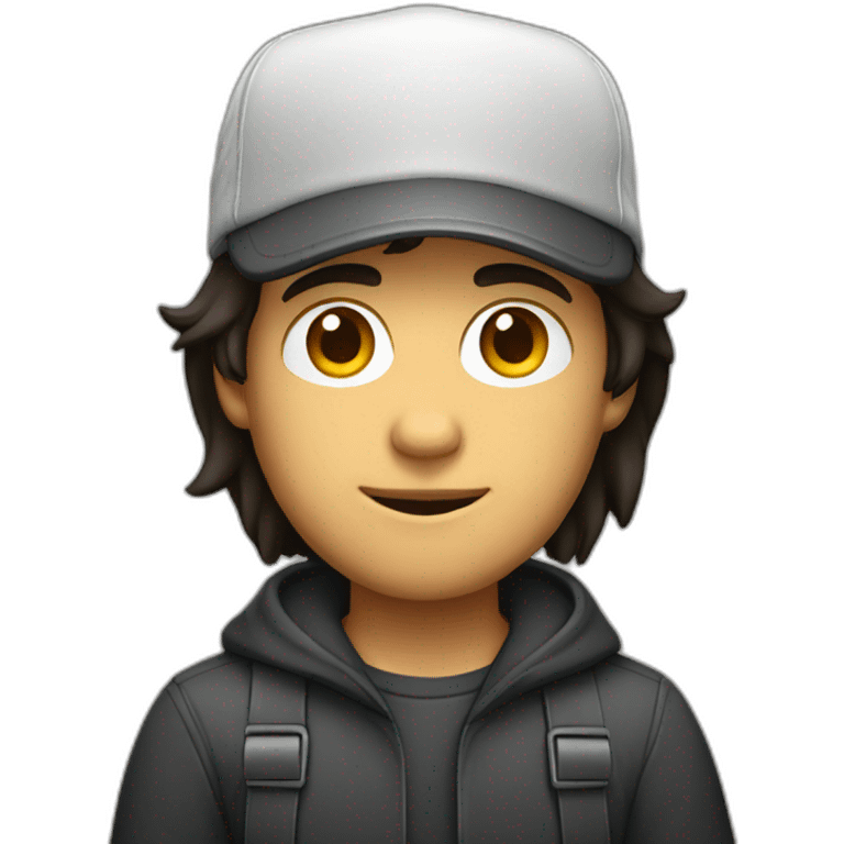 dark-haired developer in a cap with macbook emoji