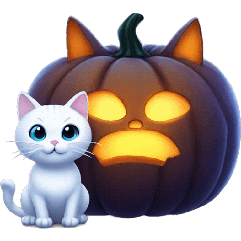 Glowing pumpkin with cat emoji