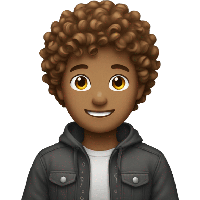 brown curly hairs boy waving  emoji