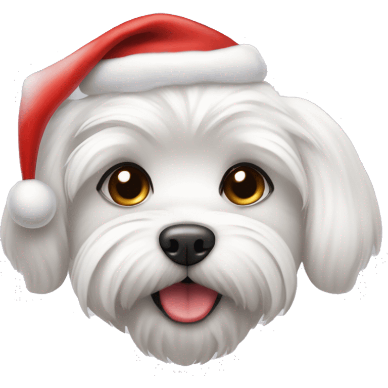 White Maltese dog with candy cane and santa hat emoji