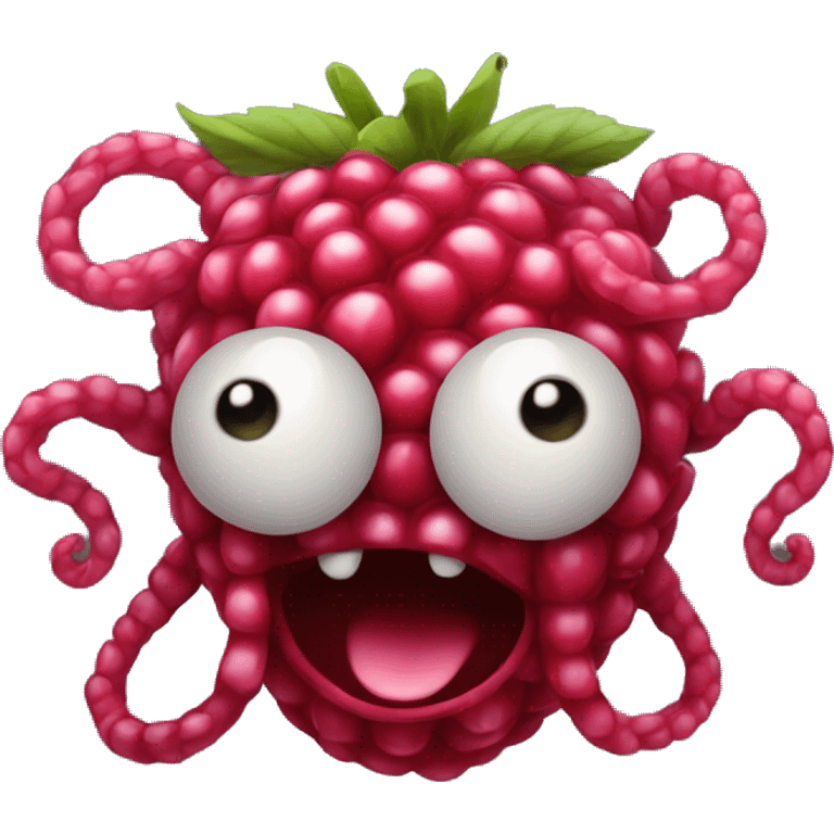 Raspberry with tentacles and pulsating red and black eyes emoji