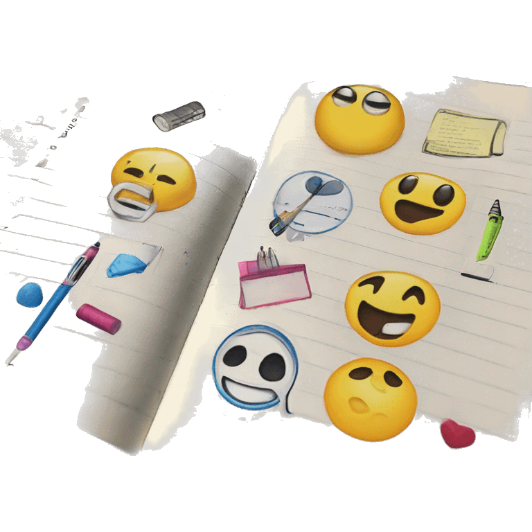 teenager's sketchbook diary with bookmarks and markers emoji