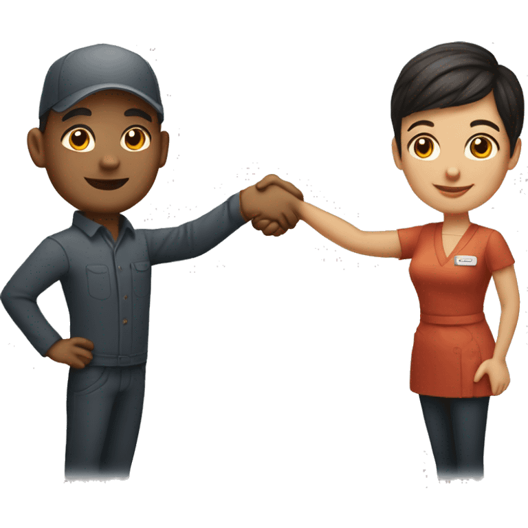 restaurant owner and blogger shaking hands, both with fair skin, in great detail emoji