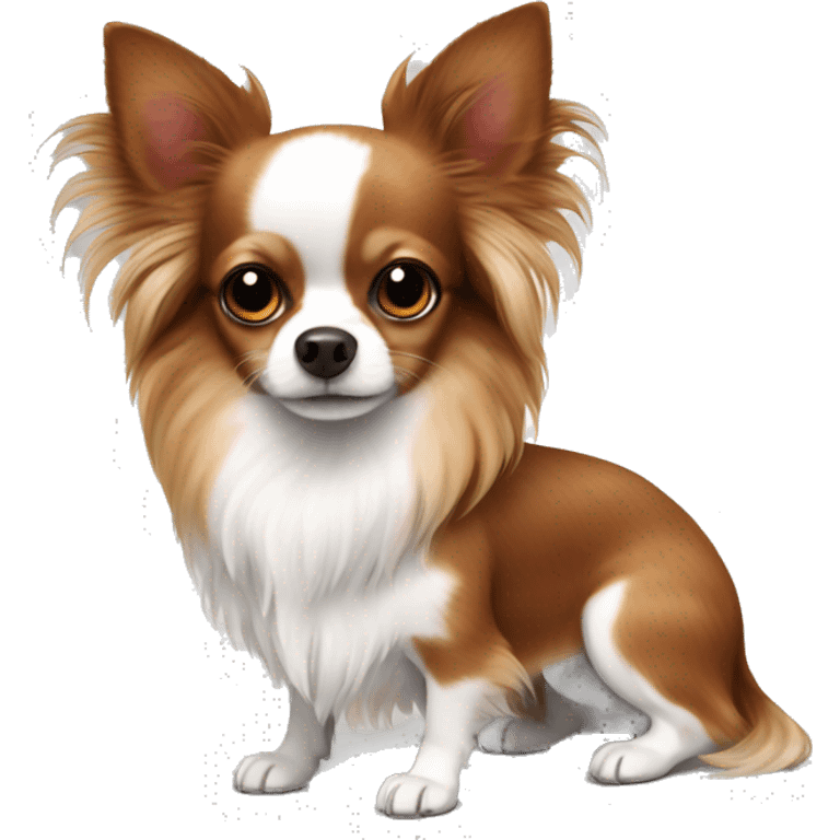 Long haired chihuahua white with reddish brown with sleepover emoji