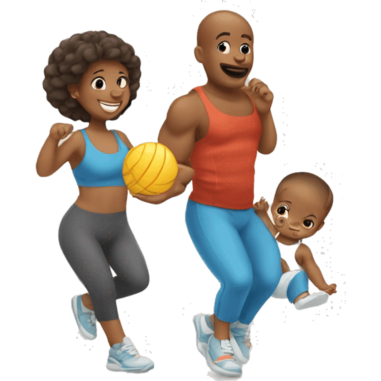 A baby exercising with his parents emoji