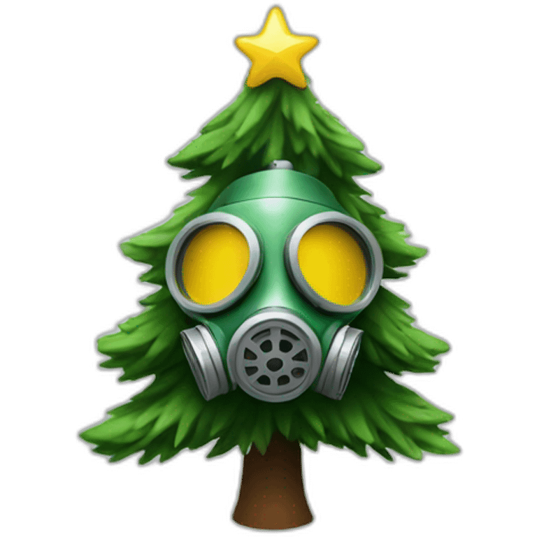 christmas tree with a gas mask emoji