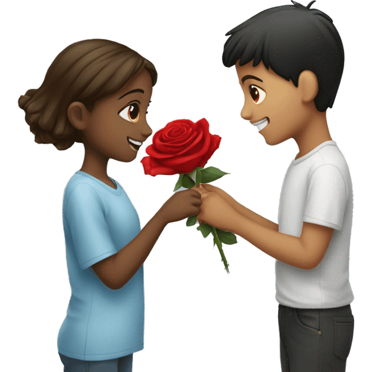 boy giving red rose to girl emoji