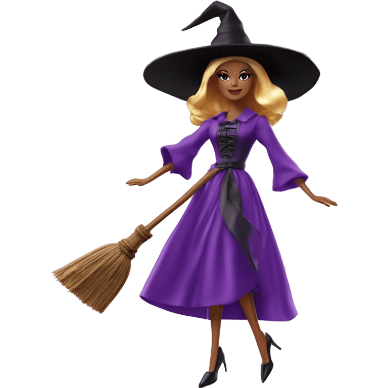 photogenic silkstone Barbie witches enchanted TV series flying on broomsticks emoji