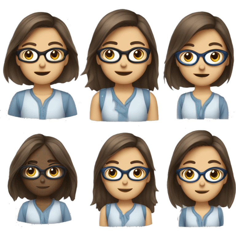 Fille cheveux détachés brune a lunette  yeu bleu emoji