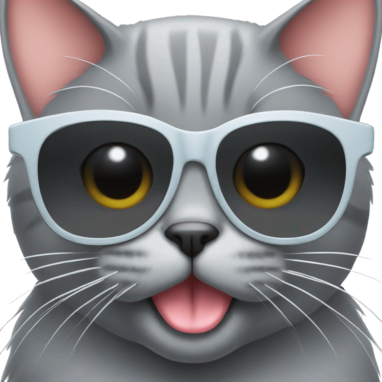 grey cat with sunglasses sticking her tongue out emoji