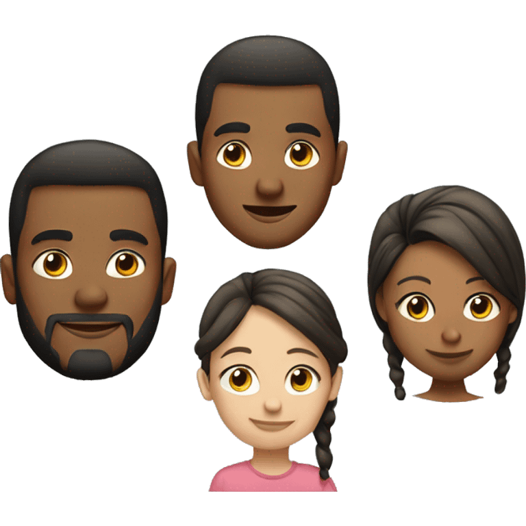 group of small brother with straight hair side part, his sister with straight air and brother in law with man bun emoji