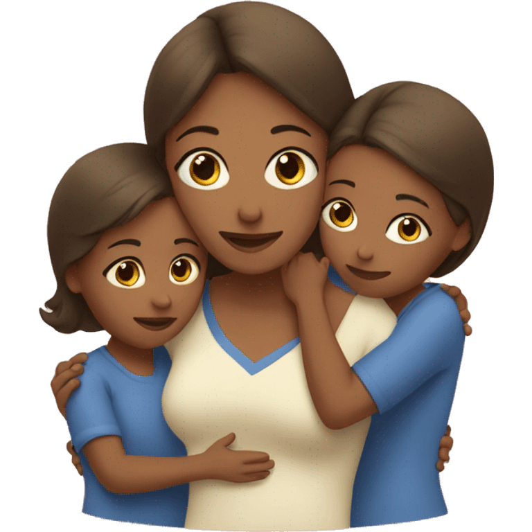 mother hugs two daughters emoji