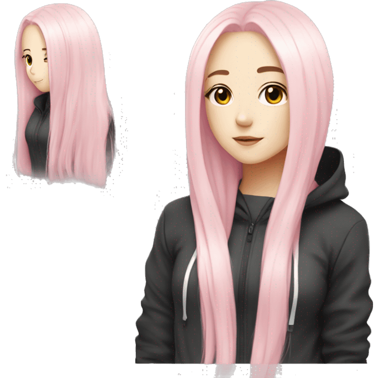 Light Pink long hair white anime girl black tracksuit  emoji