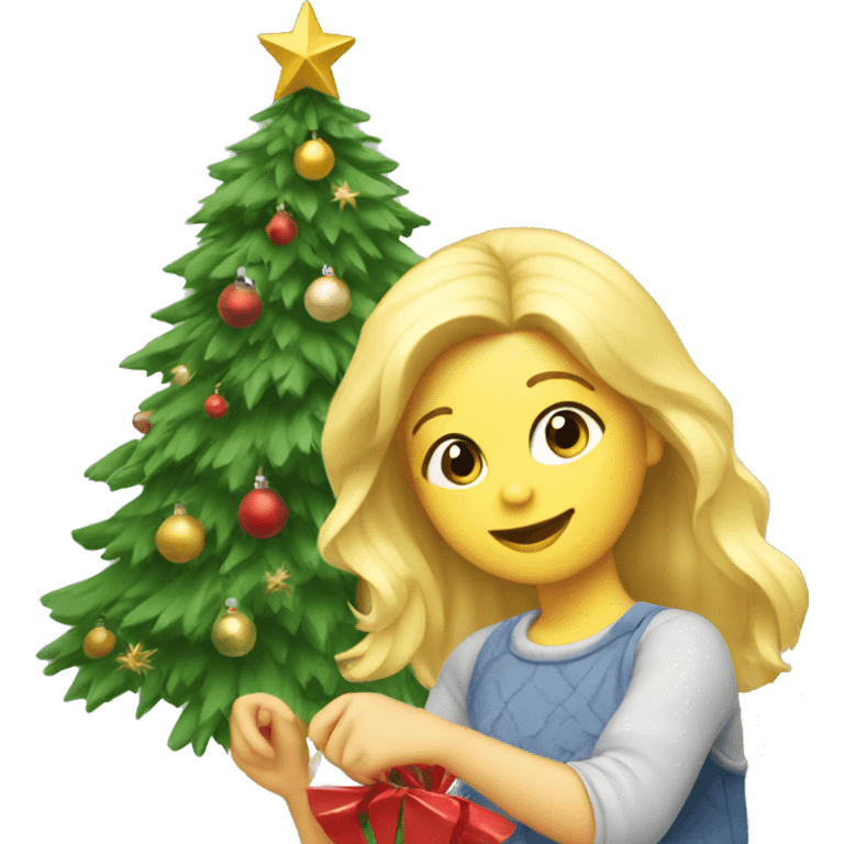 Blond Girl decorating a Christmas tree emoji