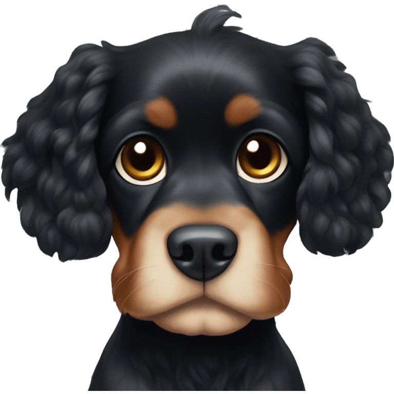 Small completely black king spaniel with black fur on his whole face and white stripe on chest emoji