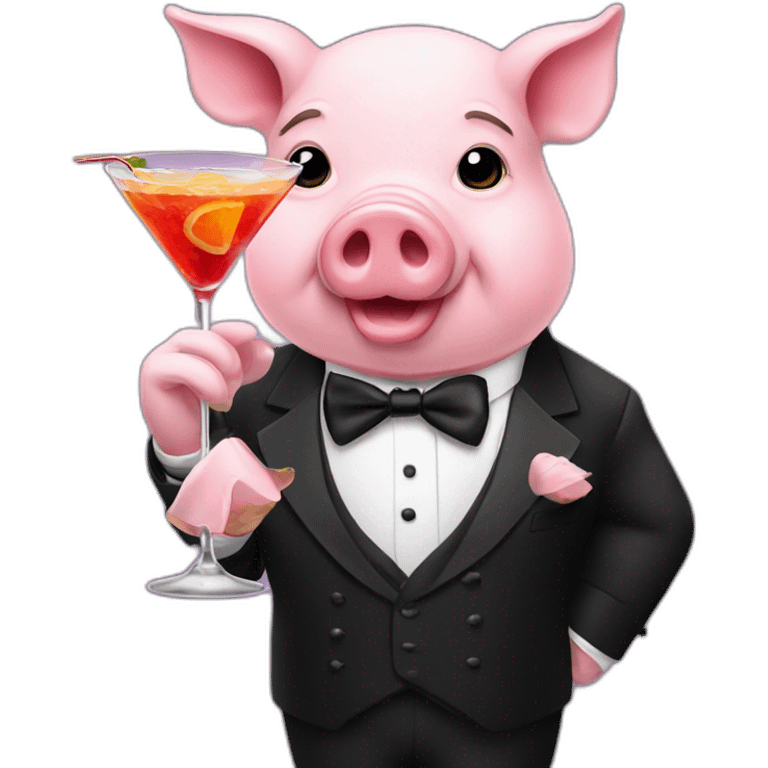 pig wearing a tuxedo sipping a cocktail emoji