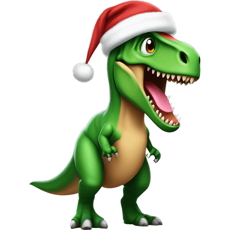 T-Rex wearing Santa hat emoji