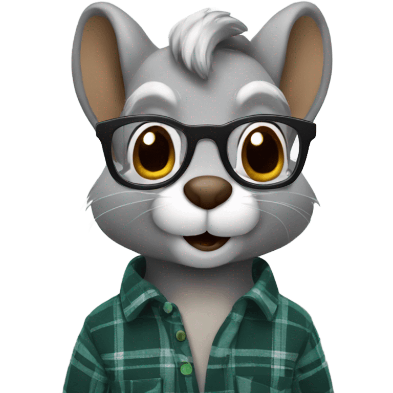 Squirrel with glasses and flannel shirt grey hair emoji