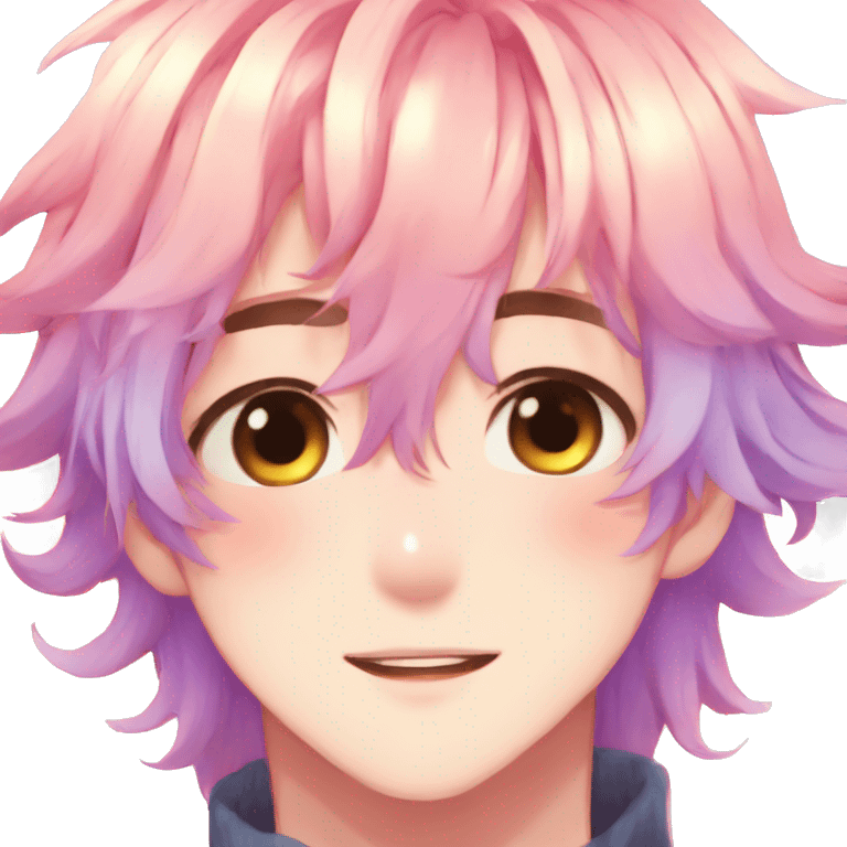 Gorgeous romantic anime style shojo man with blushing face aesthetic and pretty colorful shiny gradient pastel hair trending style emoji