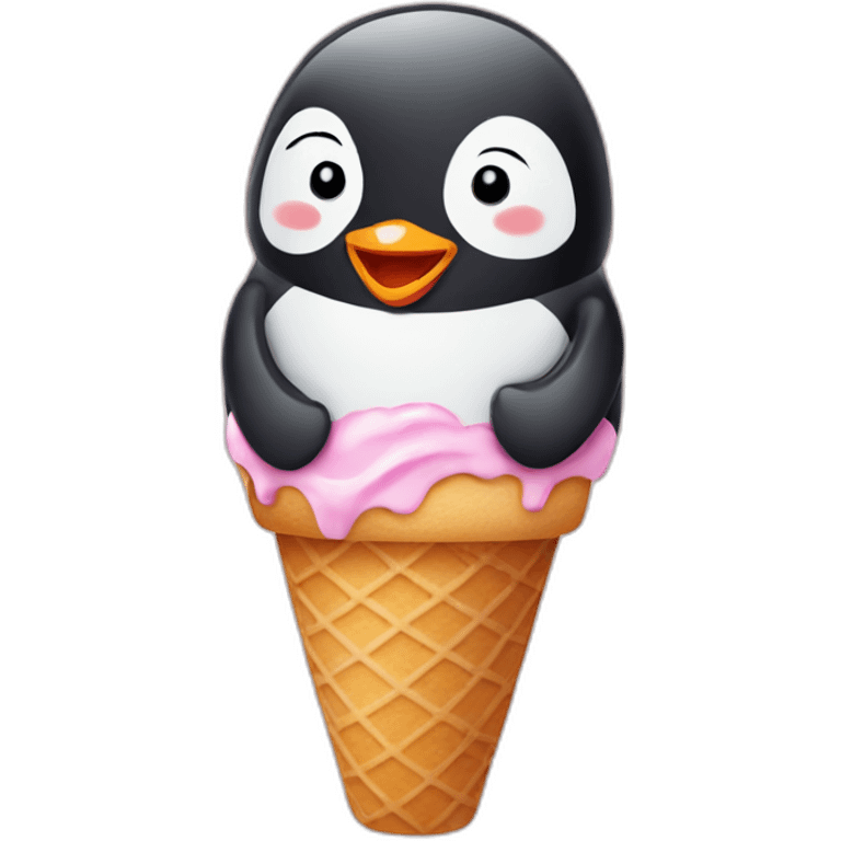 A cute penguin in an ice cream cone emoji