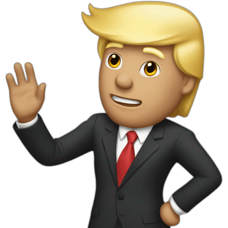 Donald Trump in suit waving emoji