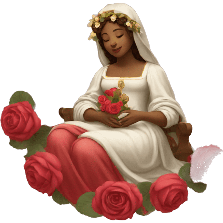 renaissance woman with a halo and her lap full of roses emoji