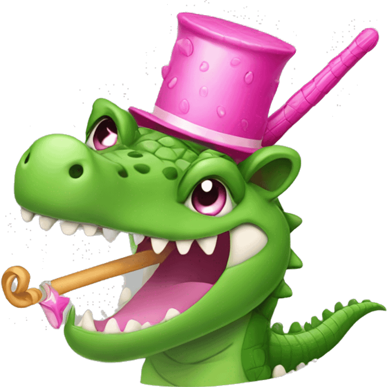 A crocodile with a gorgeous pink hairstyle and a magic wand emoji