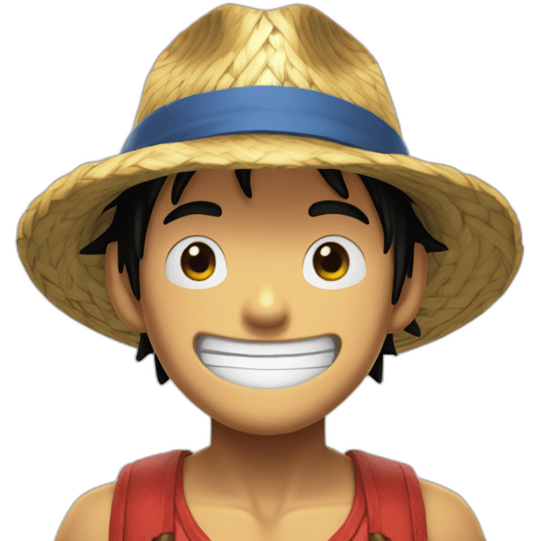 Luffy with his straw hat and his scar at the bottom of the right eye smiling with closed eyes emoji