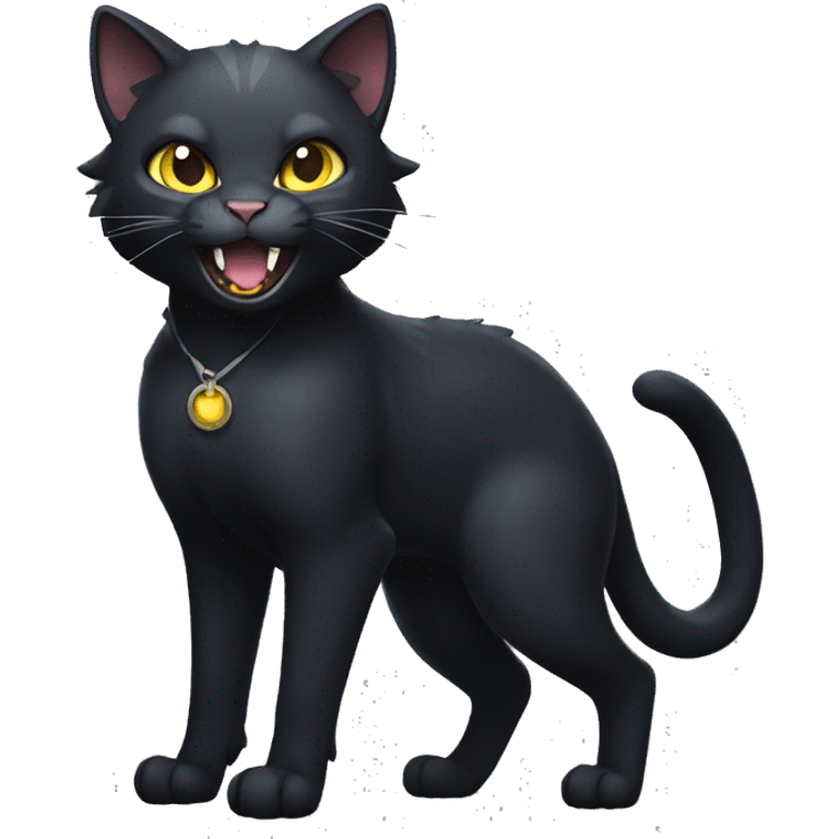 Black magical Cat-Fakémon with big fangs full body emoji